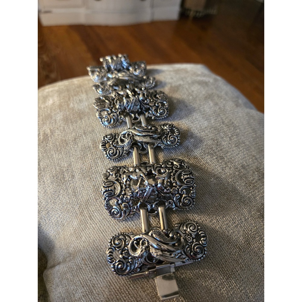 Vintage Napier Silvertone Griffins Dragons Panel Bracelet Book Piece Very Rare